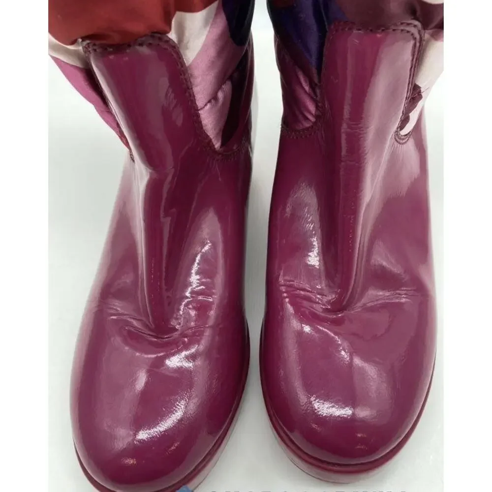 Coach Puffer Platform Boots Sz 5.5 Pink Wedge Art Sateen Logo Winter Rain Y2k - Picture 5 of 10